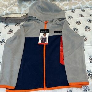 Land’s End Toddler Fleece Full Zip with Hood Orange Blue Grey Jacket size 6 NWT